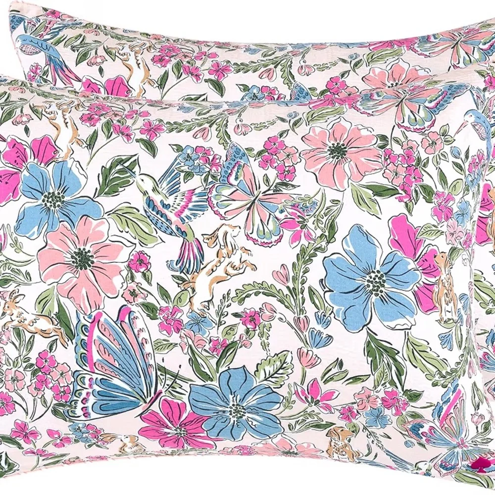 Kate Spade Curious Garden Comforter Set Full/Queen Pink Floral Cotton 3Pc